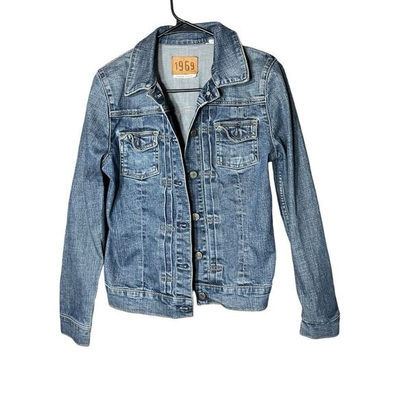 Vintage GAP 1969 Jean Jacket Blue Denim Heritage Trucker Pockets Y2K Size S - Picture 1 of 7